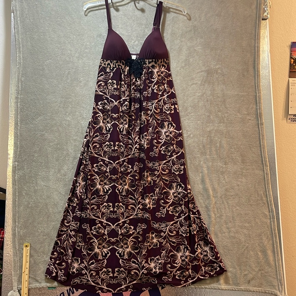 Ambrielle Maxi Sleeveless Floral Slip Dress, Women L, Purple whimsy goth‎ dark